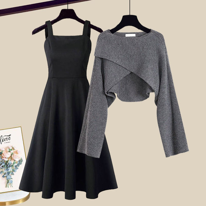 Women's Elegant Knit Evening Dress Set in Grey 1
