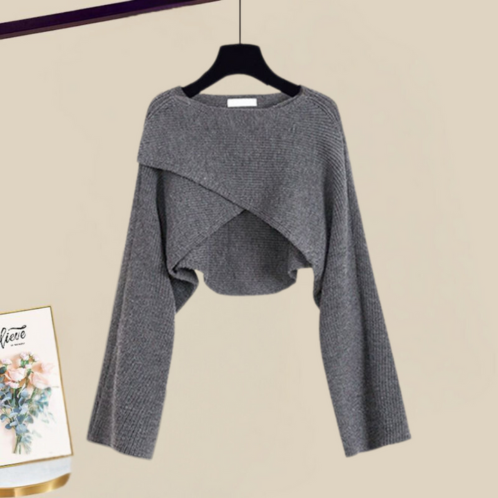 Women's Elegant Knit Evening Dress Set in Grey 2