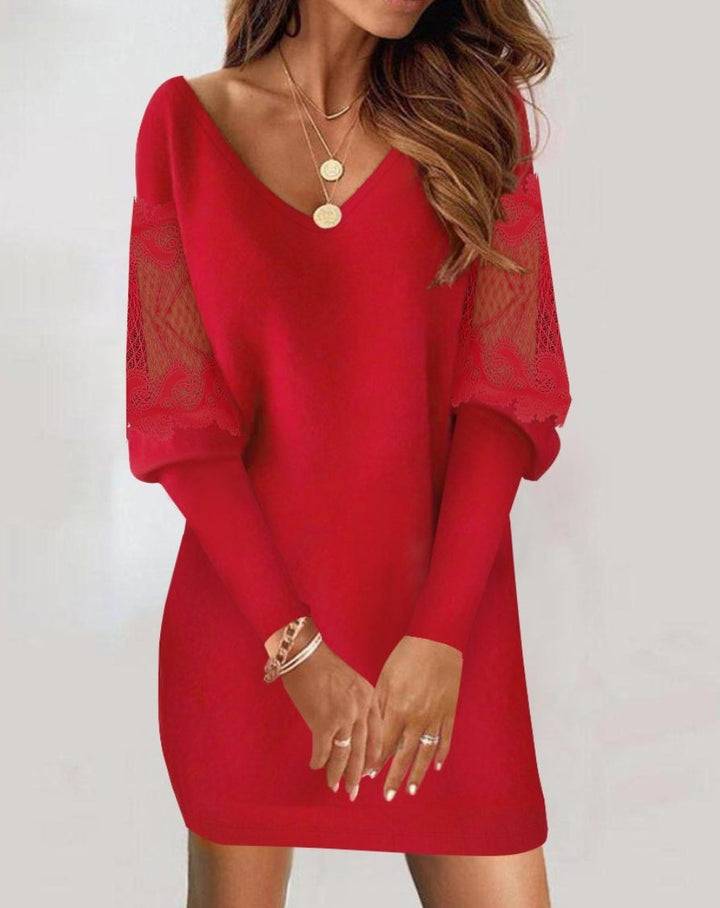 Women's Elegant Lace Wedding Guest Dress in Red