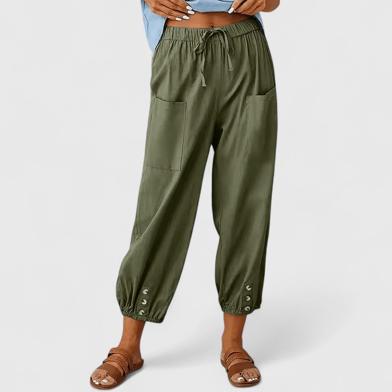Women's Elegant Linen Pants in Armeegrün
