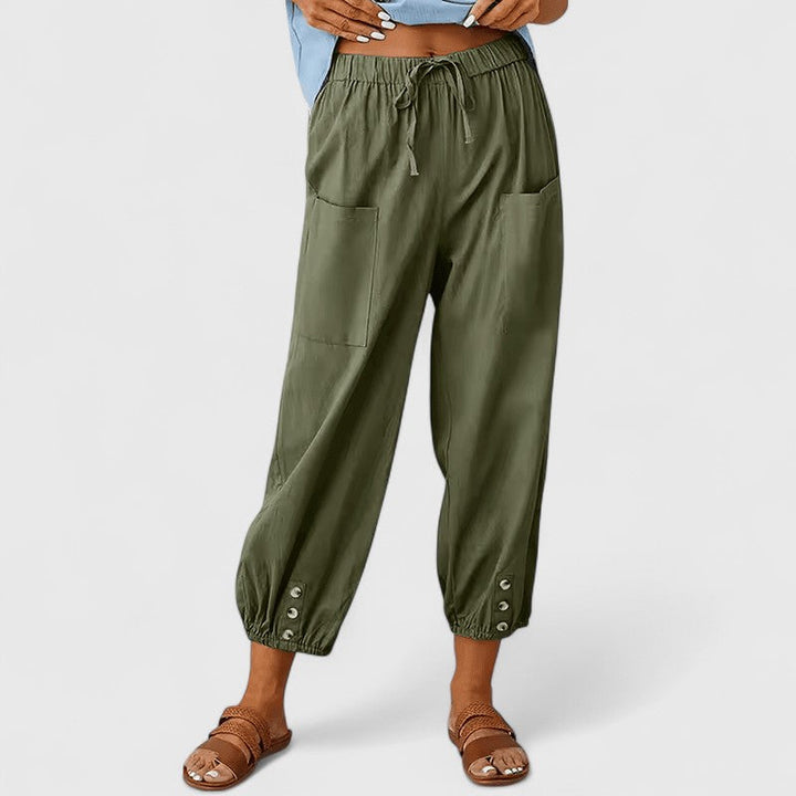 Women's Elegant Linen Pants in Armeegrün