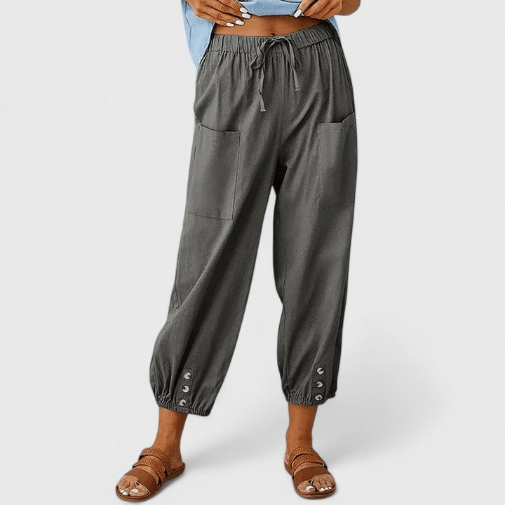 Women's Elegant Linen Pants in Dark Grey