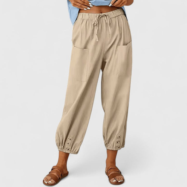 Women's Elegant Linen Pants in Khaki