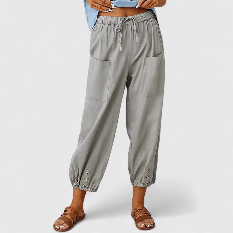 Women's Elegant Linen Pants in Light Grey