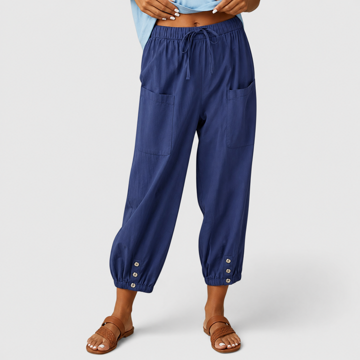 Women's Elegant Linen Pants in Navy