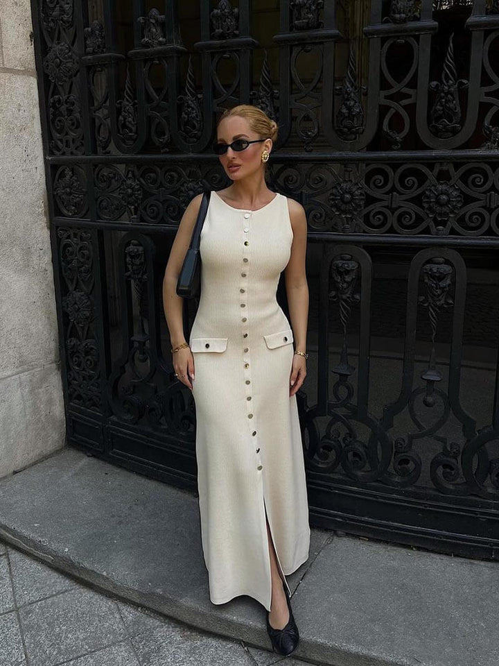 Women's Elegant Maxi Dress for Wedding Guests in Beżowy