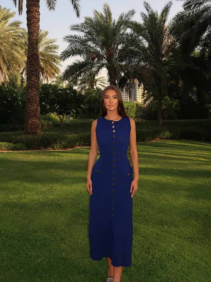 Women's Elegant Maxi Dress for Wedding Guests in Navy
