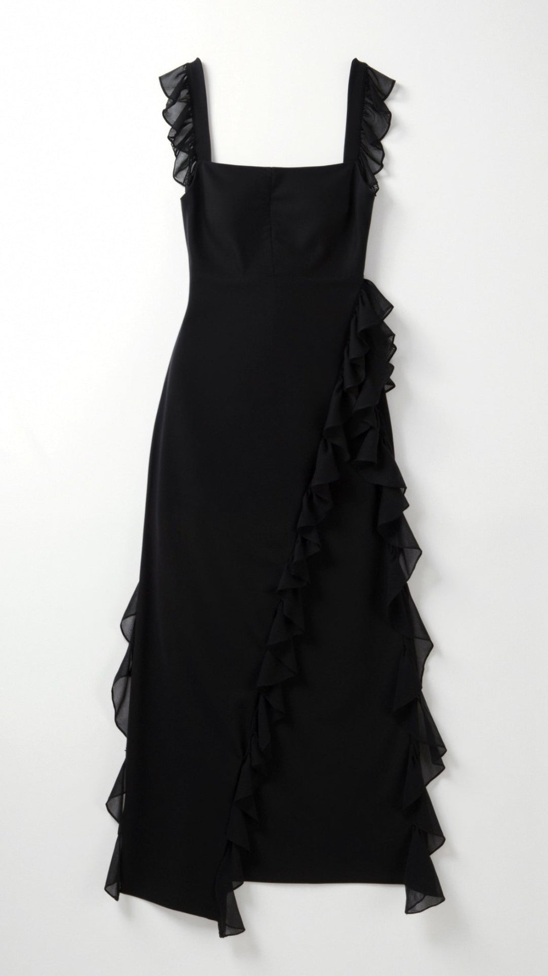 Women's Elegant Maxi Dress with Ruffles for Wedding Guests in Black 2