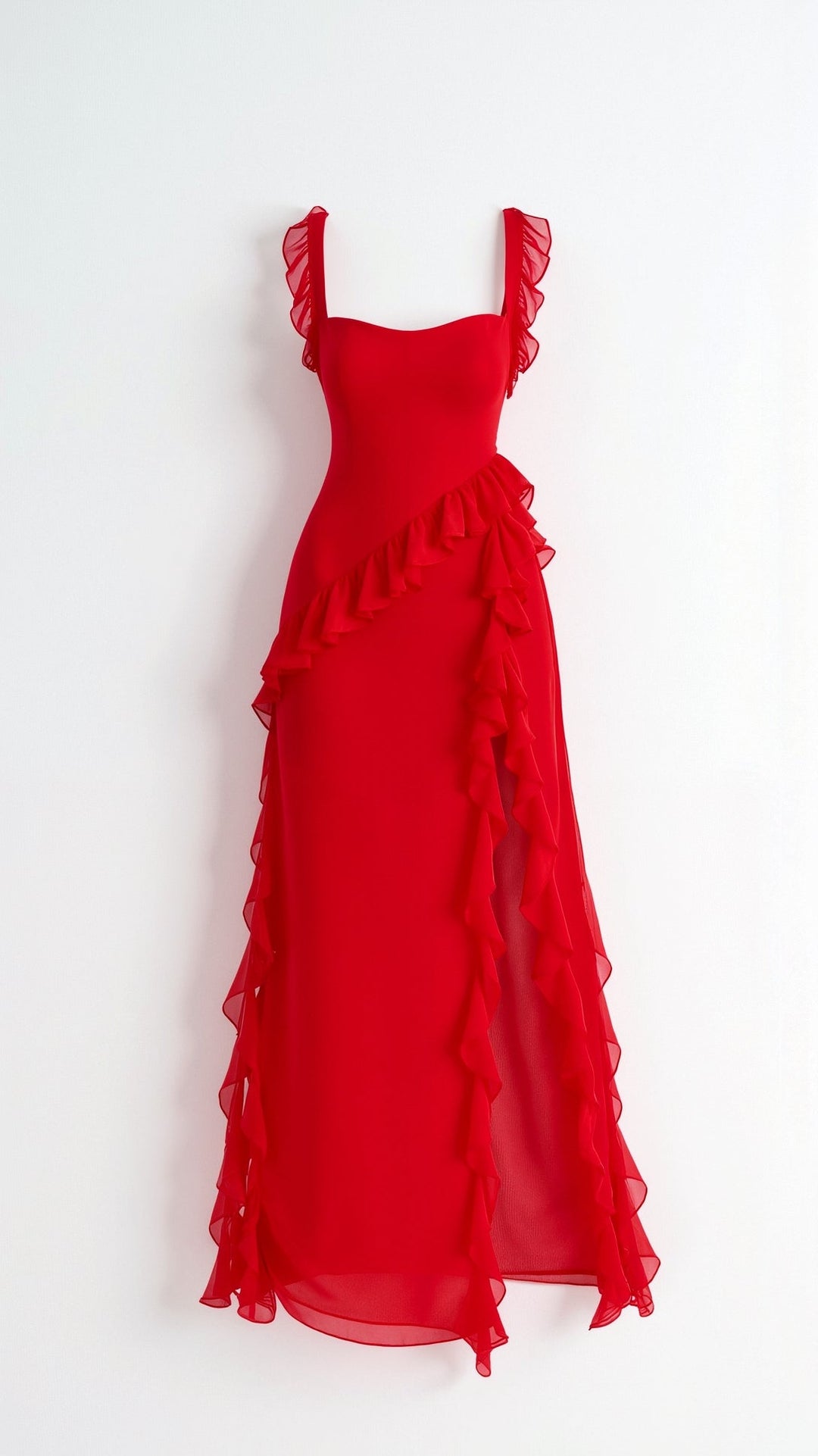 Women's Elegant Maxi Dress with Ruffles for Wedding Guests in Czerwony 3
