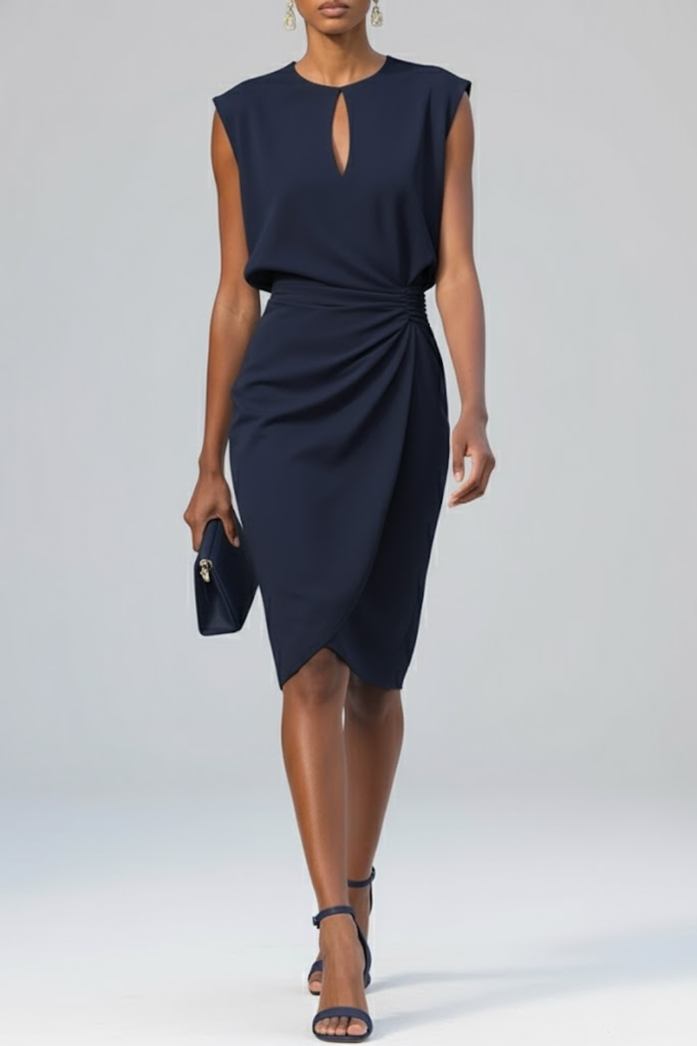 Women's Elegant Midi Summer Dress in Navy