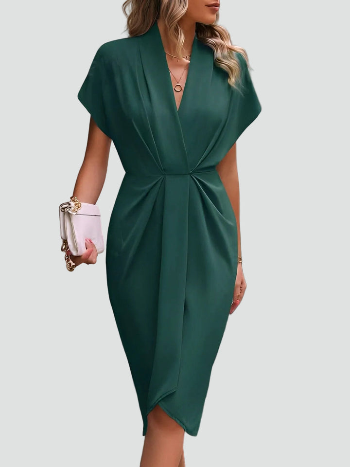Women's Elegant Midi Wrap Cocktail Dress in Donkergroen