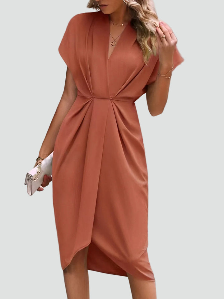 Women's Elegant Midi Wrap Cocktail Dress in Koraal