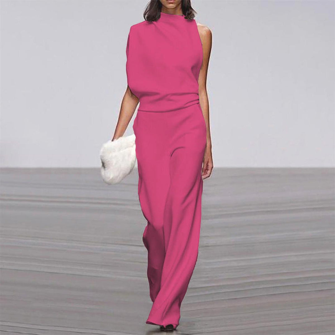 Women's Elegant One-Shoulder Jumpsuit with Wide Legs in Fuchsia