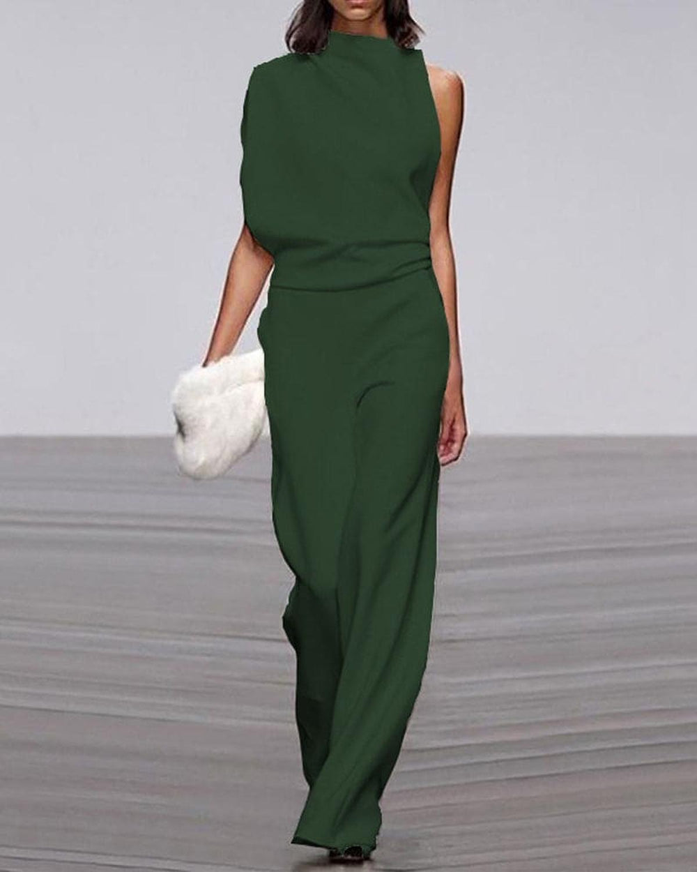 Women's Elegant One-Shoulder Jumpsuit with Wide Legs in Green