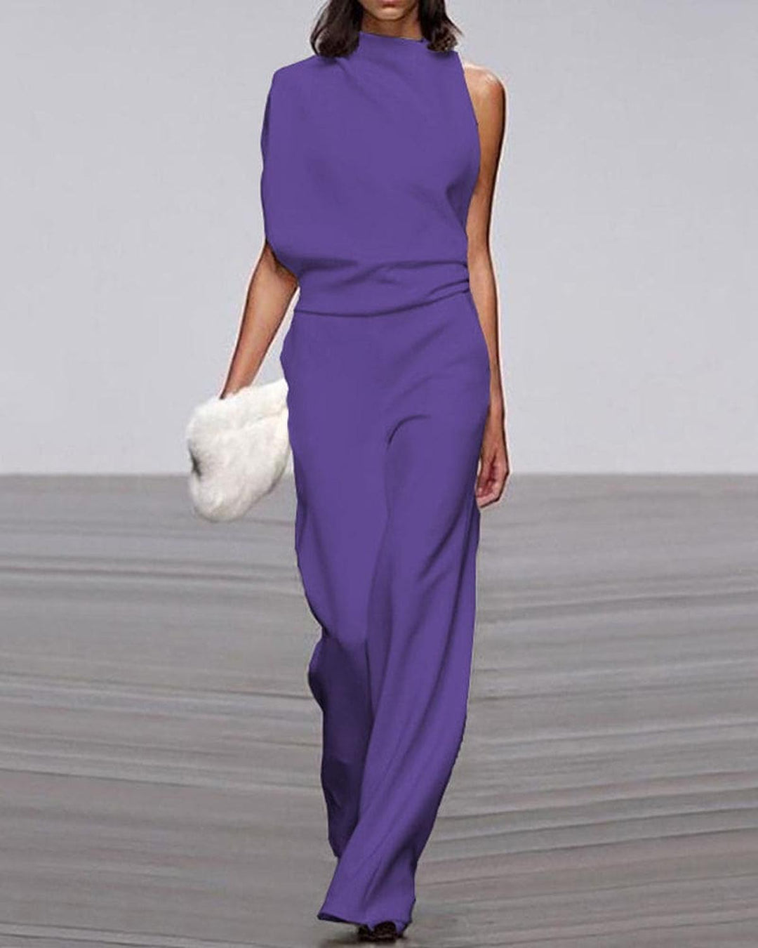 Women's Elegant One-Shoulder Jumpsuit with Wide Legs in Purple