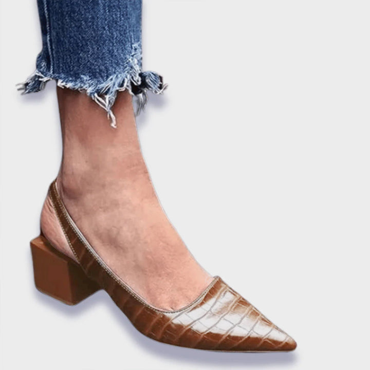 Women's Elegant Orthopedic Heels in Croco in Dark Brown