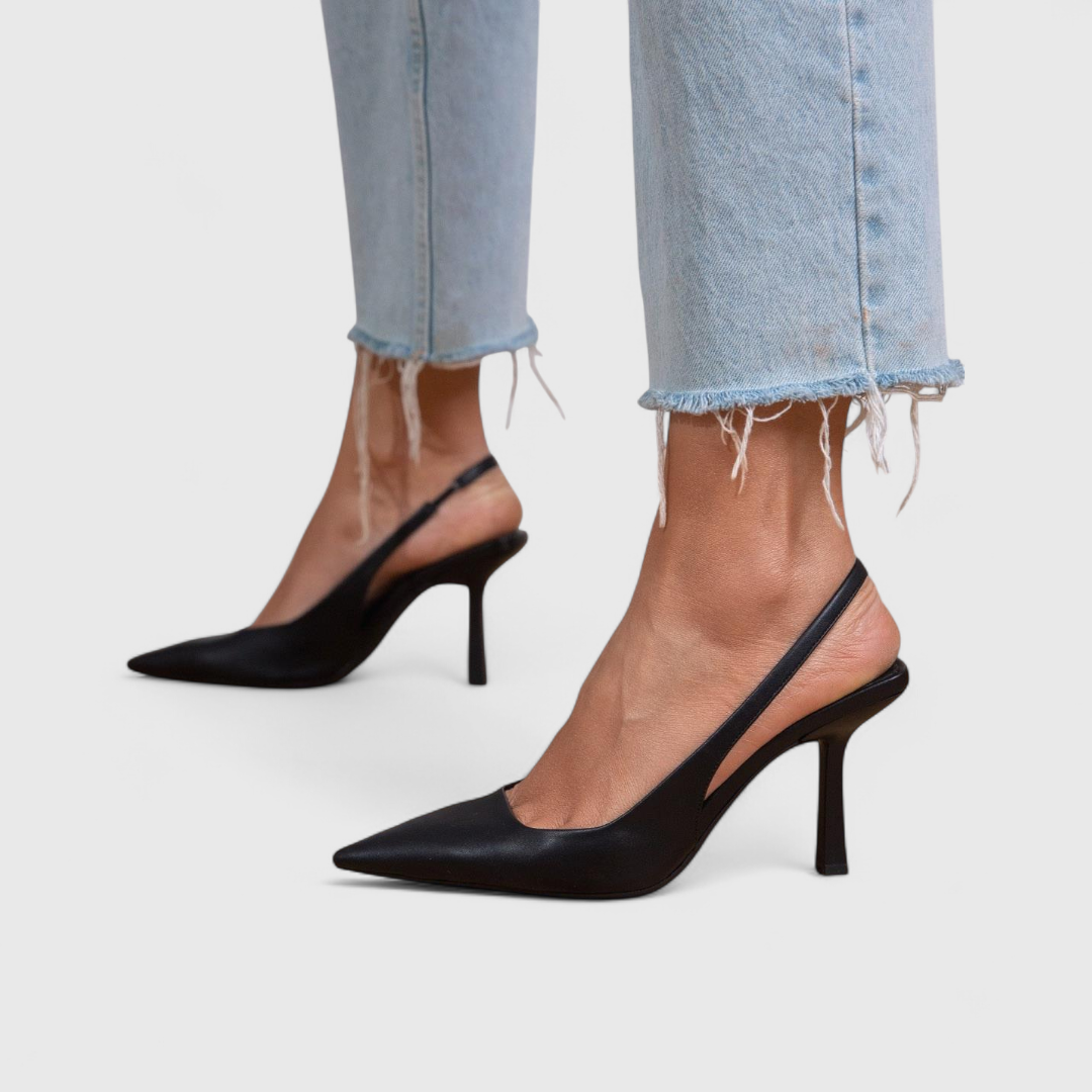 Women's Elegant Orthopedic Pointed-Toe Heels in Schwarzes Leder