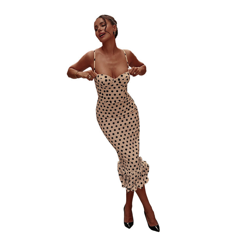 Women's Elegant Polka Dot Midi Dress (5)