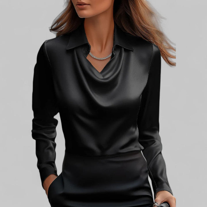 Women's Elegant Satin Blouse for Formal Events in Black
