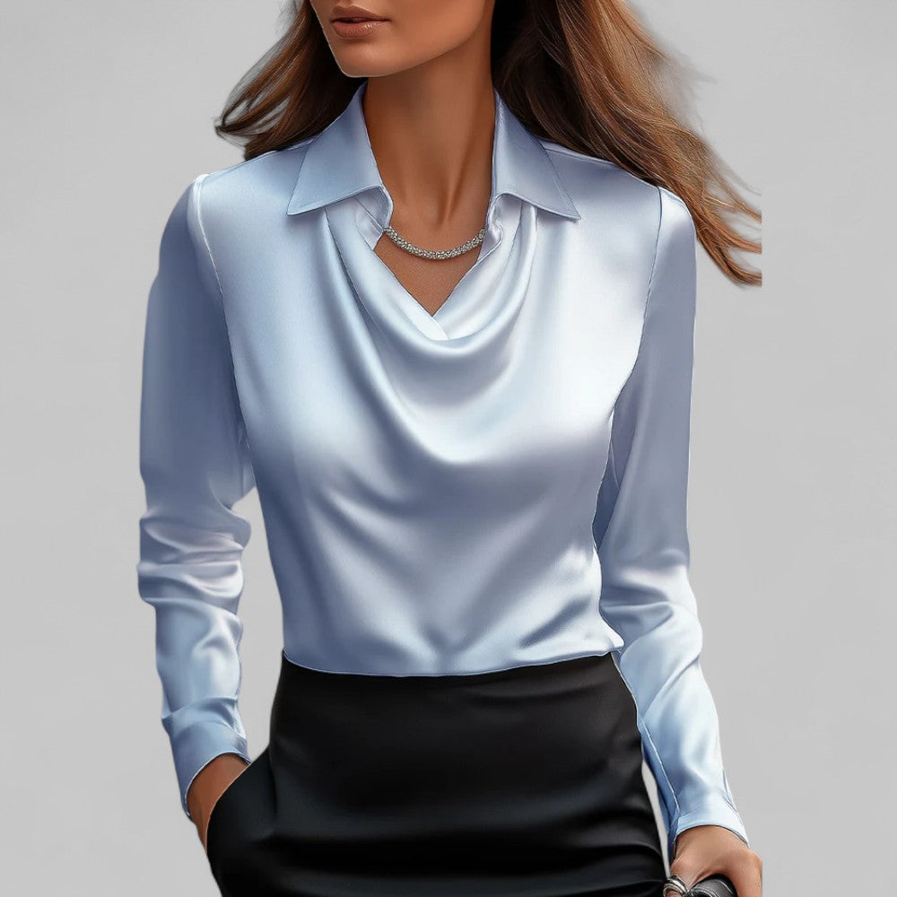 Women's Elegant Satin Blouse for Formal Events in Blue