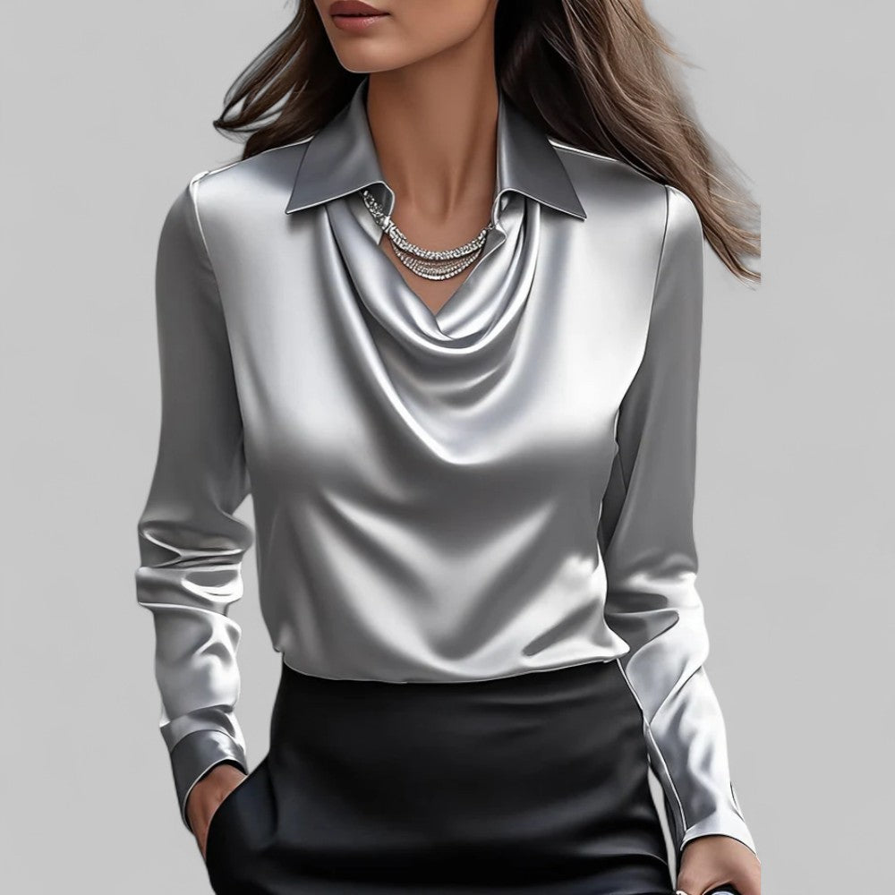 Women's Elegant Satin Blouse for Formal Events in Grey