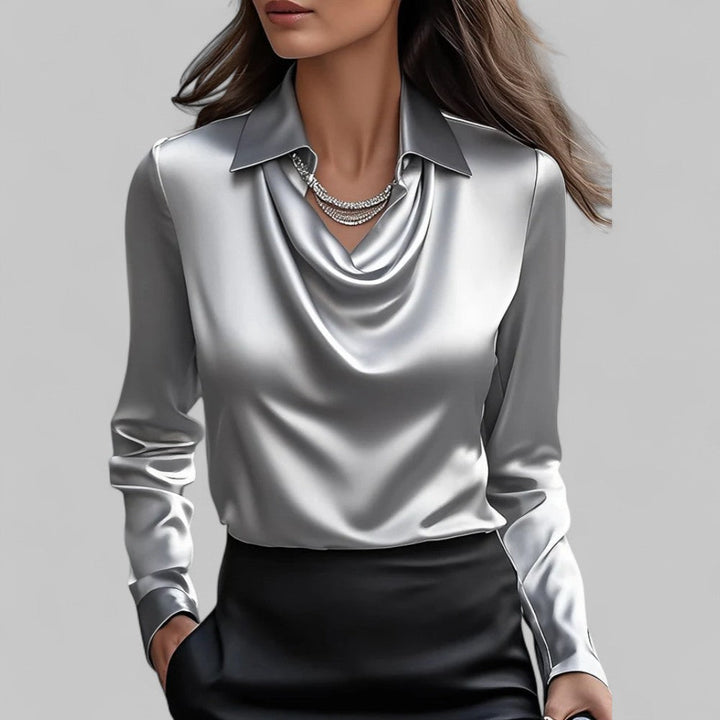 Women's Elegant Satin Blouse for Formal Events in Grey