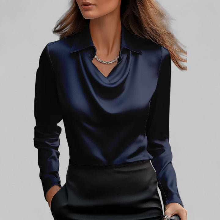 Women's Elegant Satin Blouse for Formal Events in Navy