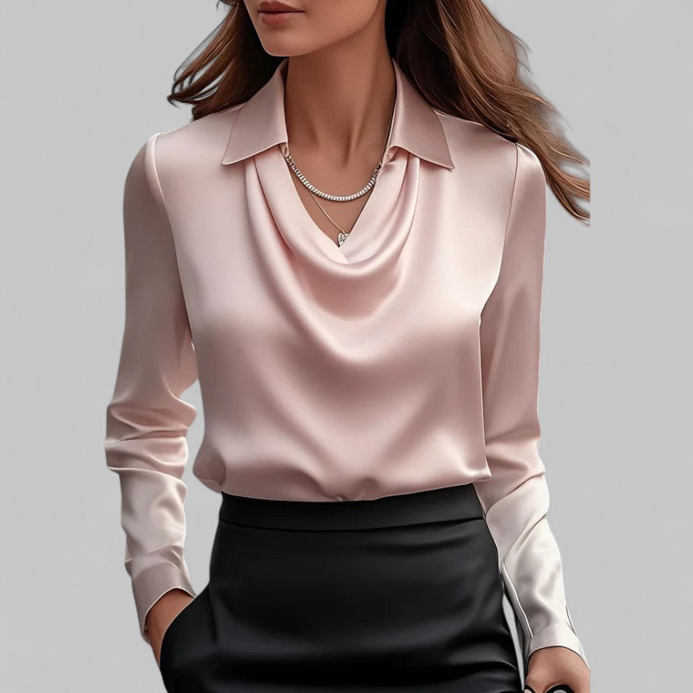 Women's Elegant Satin Blouse for Formal Events in Pink