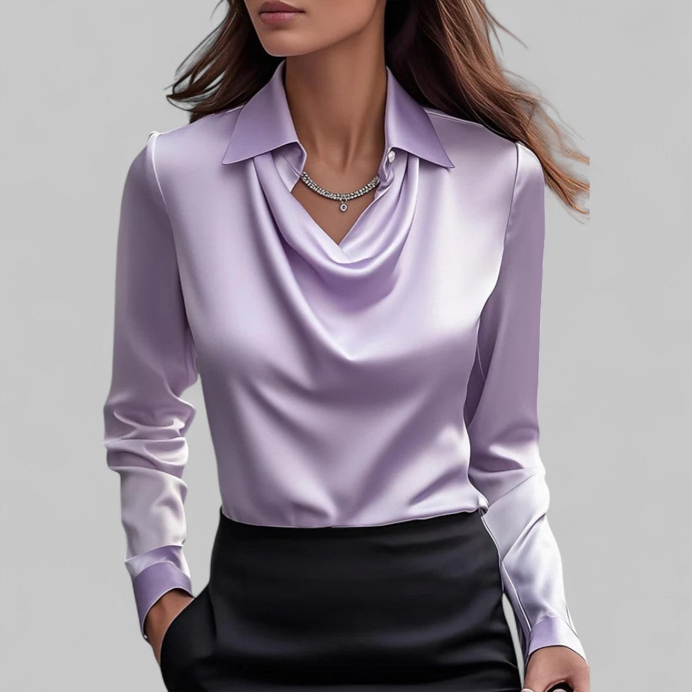 Women's Elegant Satin Blouse for Formal Events in Purple