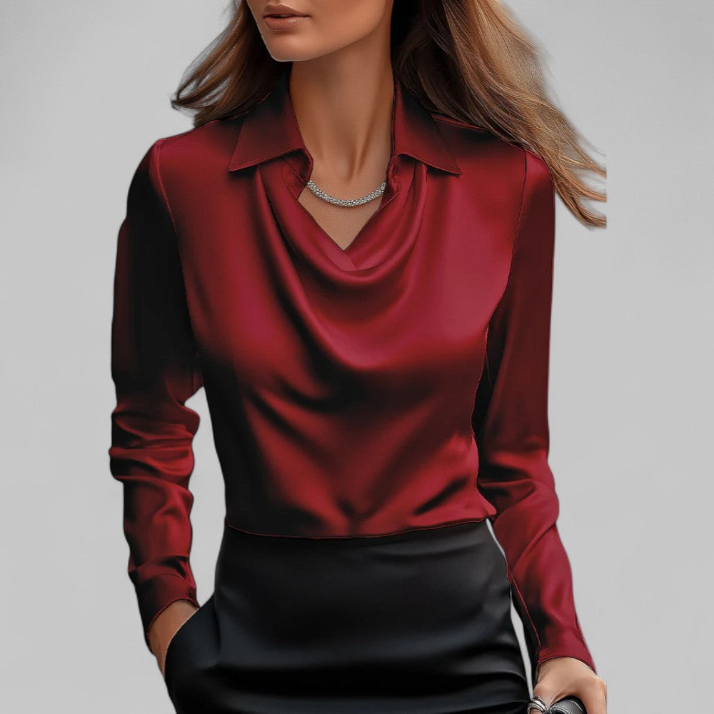 Women's Elegant Satin Blouse for Formal Events in Red