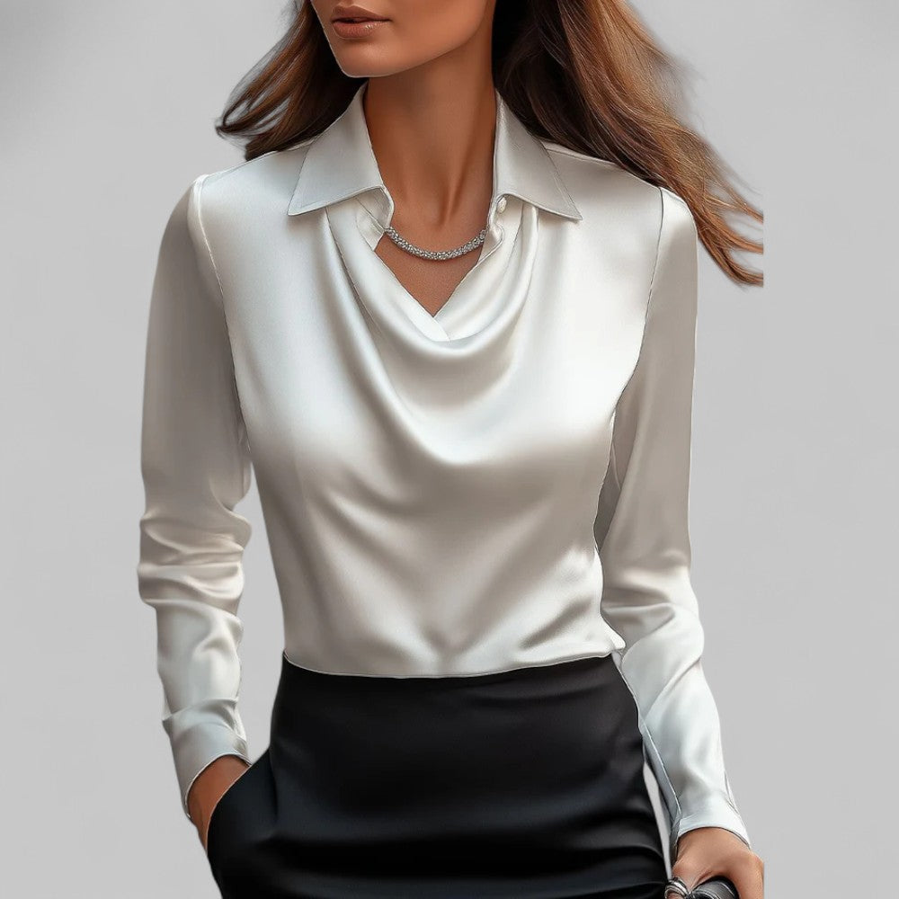 Women's Elegant Satin Blouse for Formal Events in White