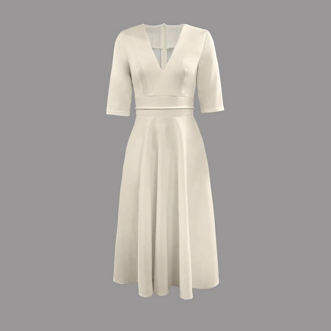 Women's Elegant Satin Midi Dress for Wedding Guests in White 2