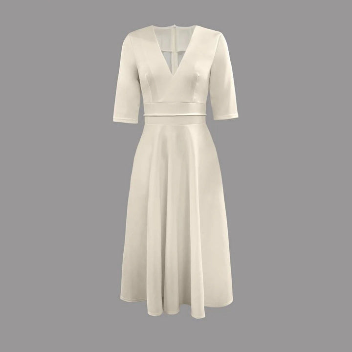Women's Elegant Satin Midi Dress for Wedding Guests in White 2