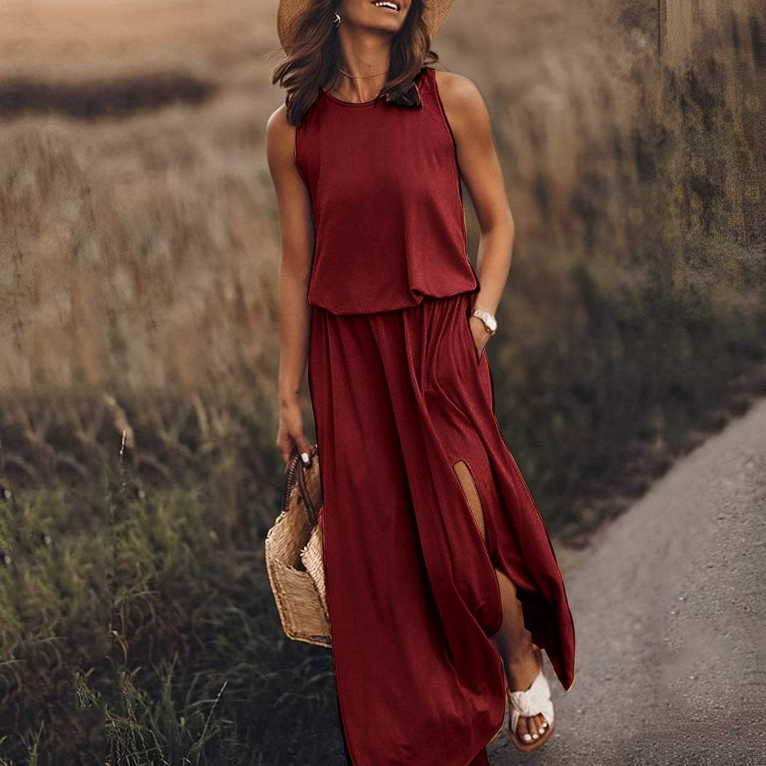 Women's Elegant Spring Maxi Dress in Burgunderrot