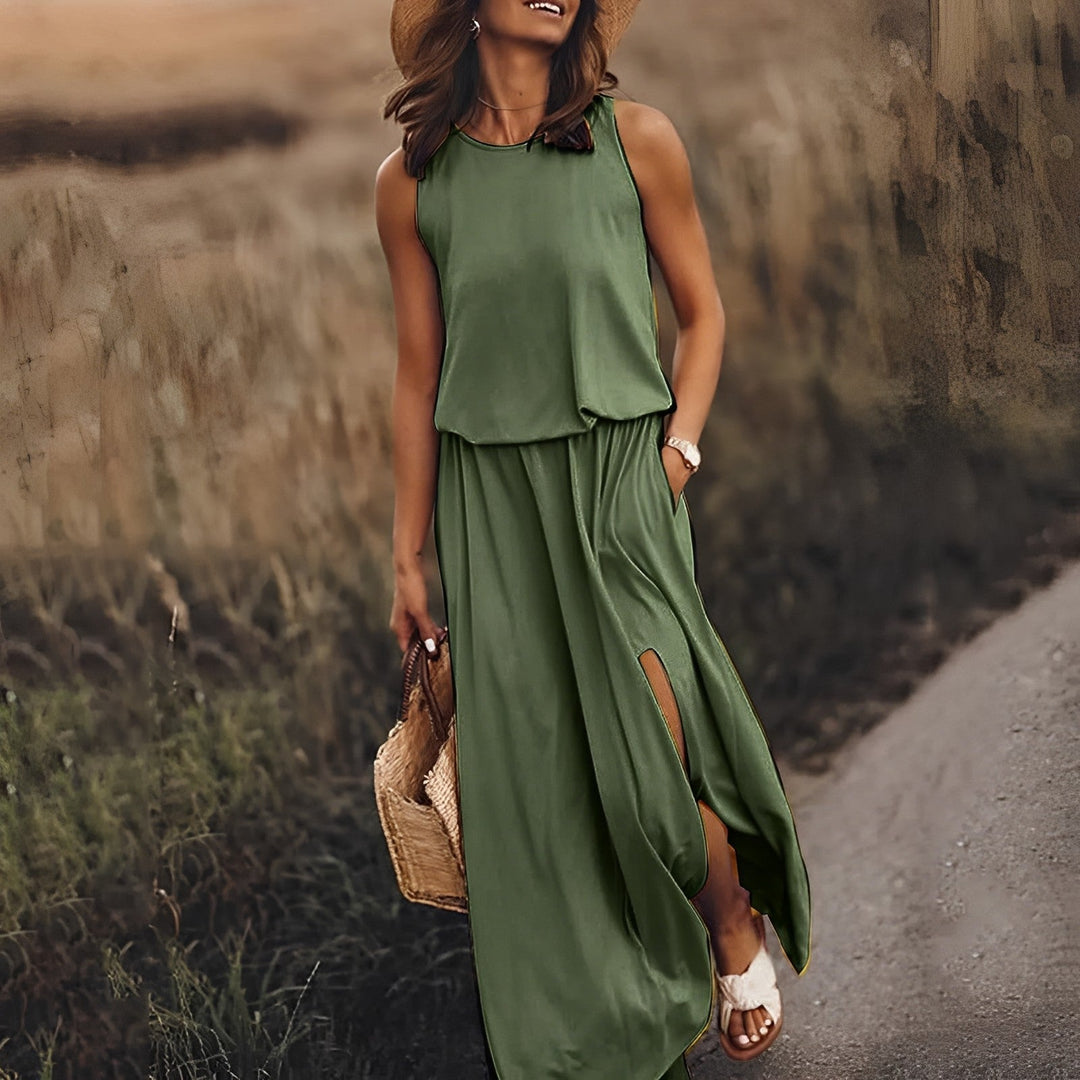 Women's Elegant Spring Maxi Dress in Dark Green