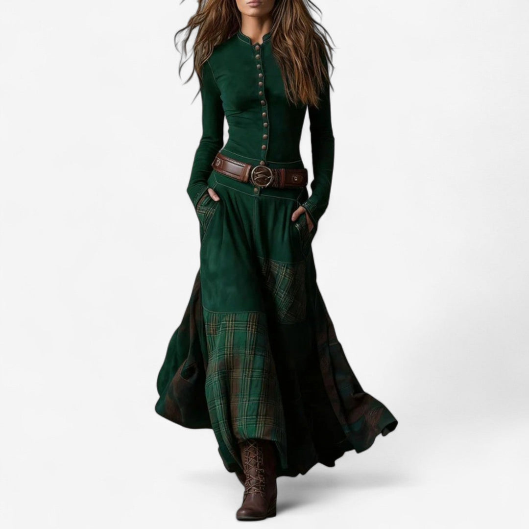 Women's Elegant Suede Evening Dress in Green