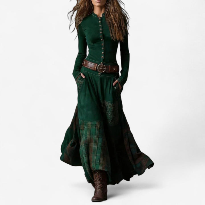 Women's Elegant Suede Evening Dress in Green