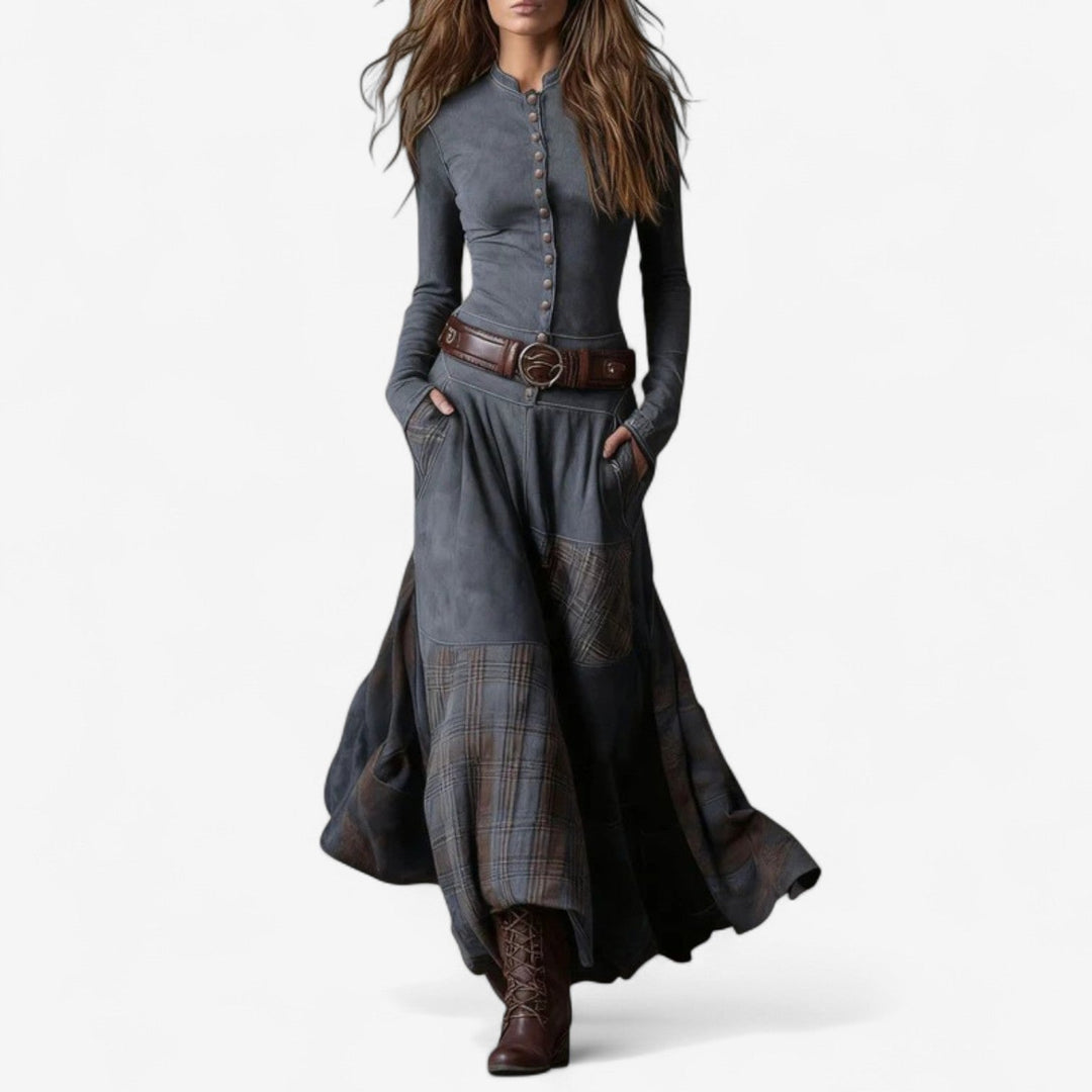 Women's Elegant Suede Evening Dress in Grey