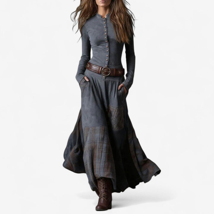 Women's Elegant Suede Evening Dress in Grey