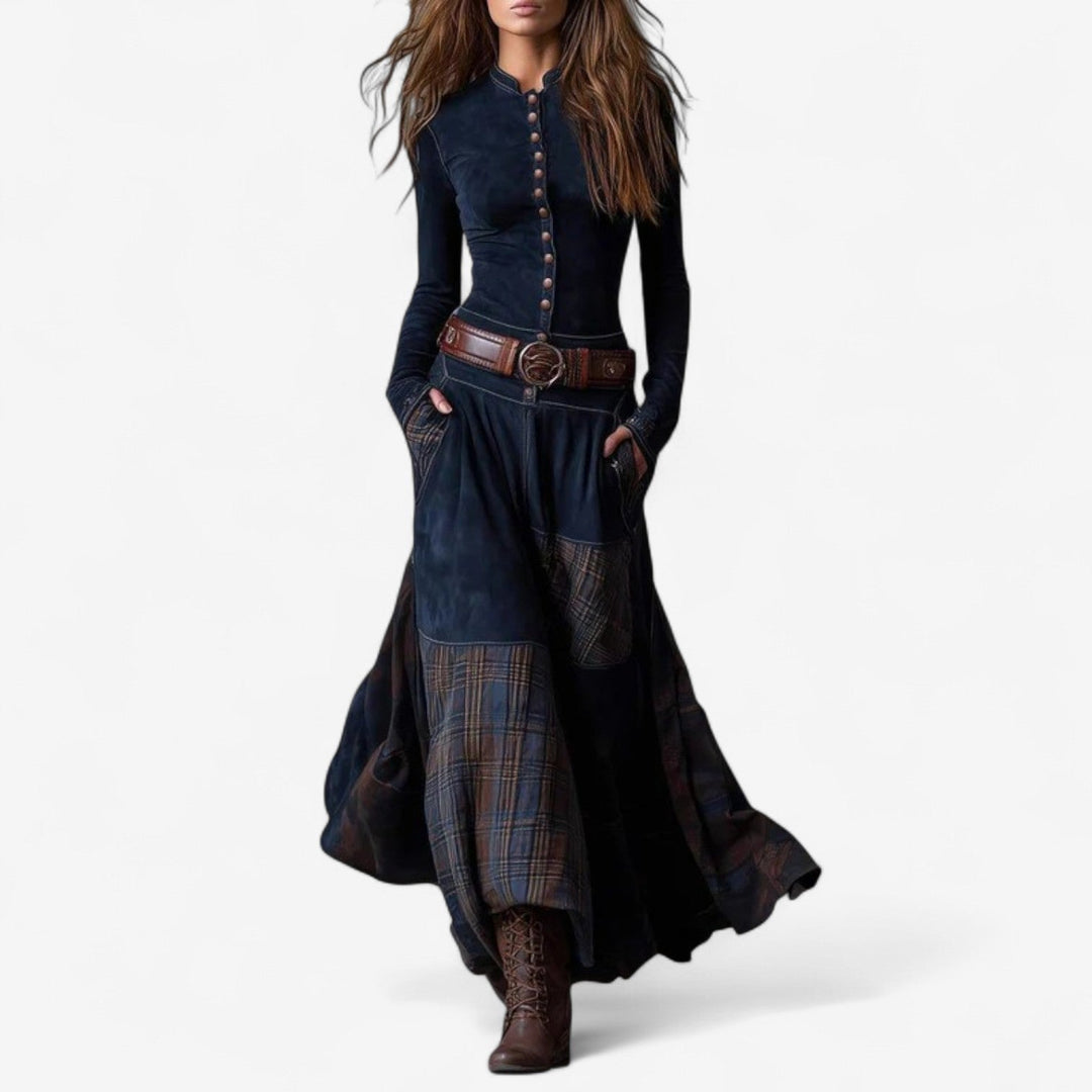 Women's Elegant Suede Evening Dress in Königsblau