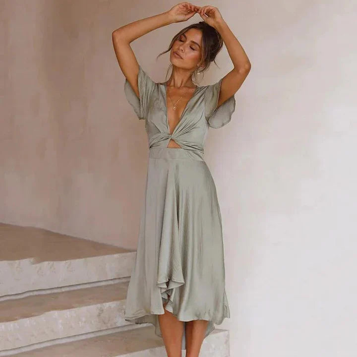 Women's Elegant Summer Dress for Weddings in Green