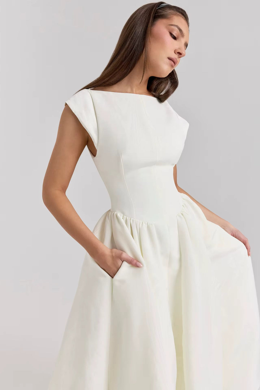 Women's Elegant Tailored Midi Wedding Guest Dress for Formal Occasions (2)