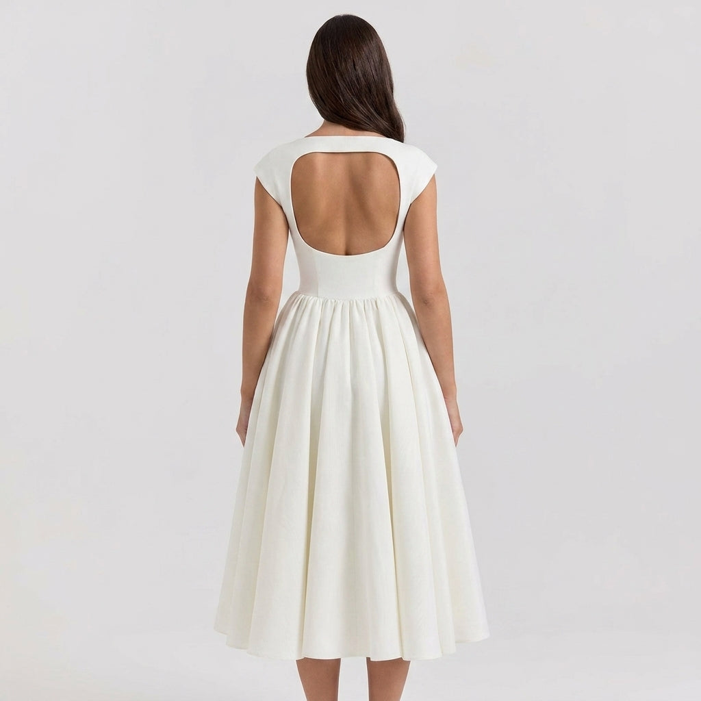 Women's Elegant Tailored Midi Wedding Guest Dress for Formal Occasions (3)