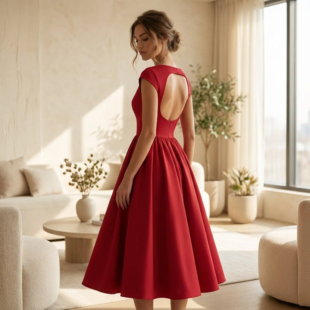 Women's Elegant Tailored Midi Wedding Guest Dress for Formal Occasions (8)