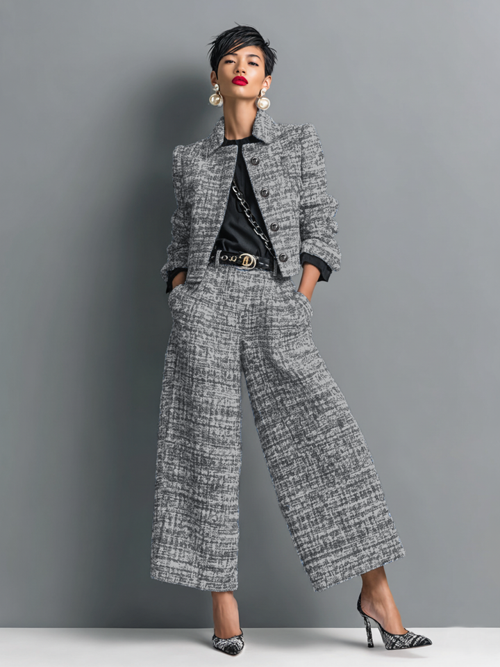 Women's Elegant Tailored Two-Piece Set in Black
