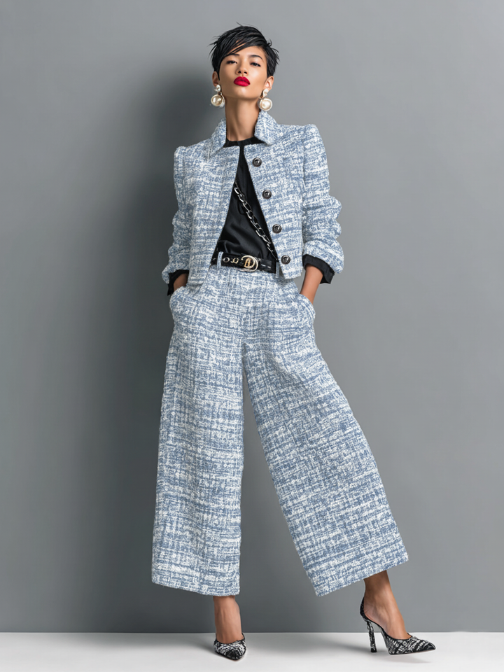Women's Elegant Tailored Two-Piece Set in Blue
