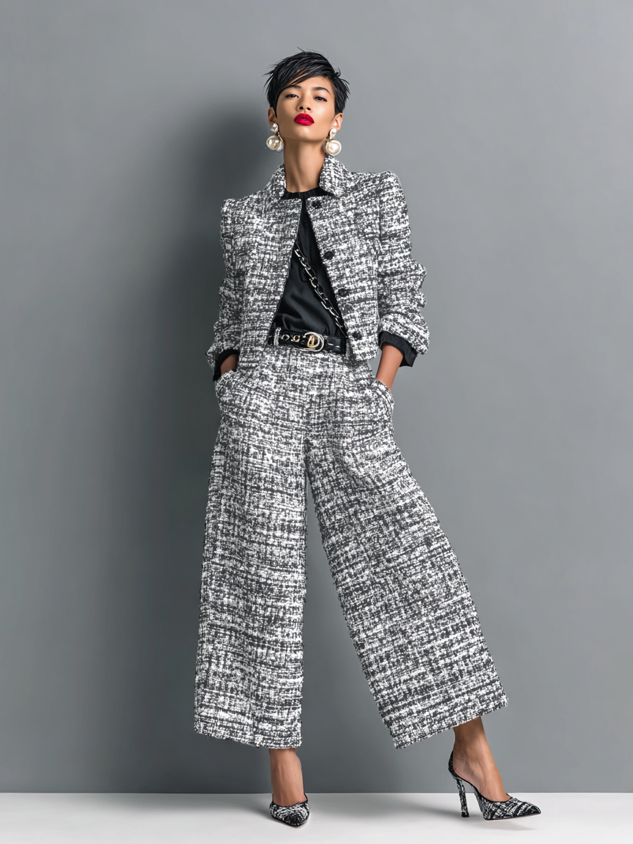 Women's Elegant Tailored Two-Piece Set in Grey