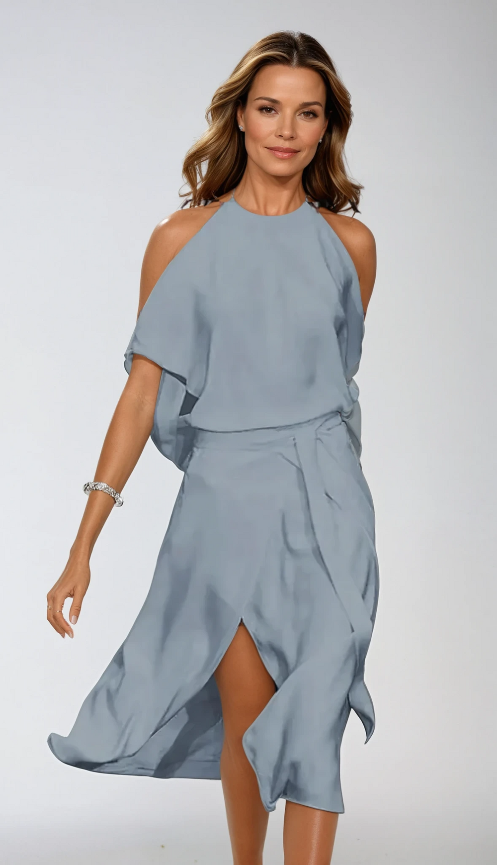 Women's Elegant Wedding Guest Midi Dress in Grey
