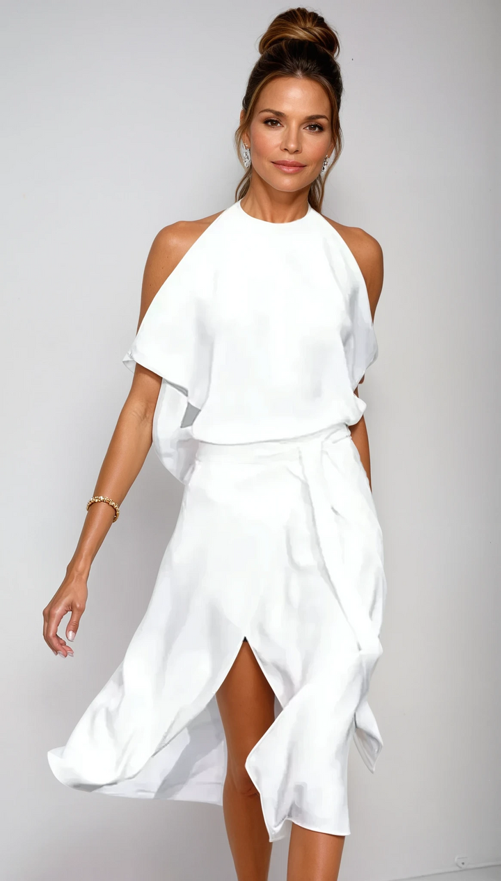 Women's Elegant Wedding Guest Midi Dress in White