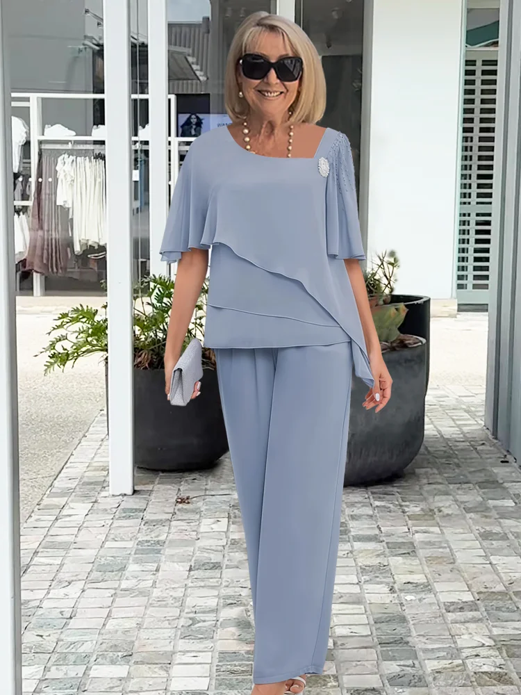 Women's Elegant Wide-Leg Evening Set in Blue